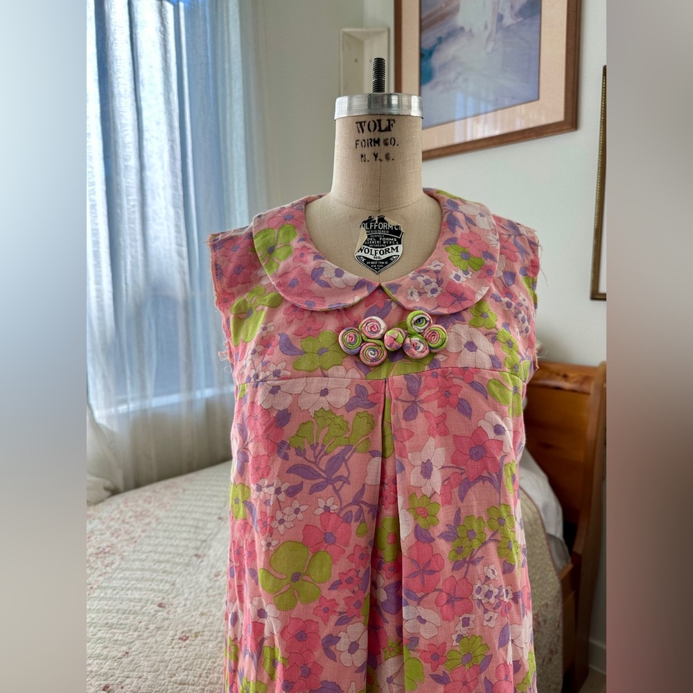 Vintage Handmade 1960s Babydoll Floral Mini Tent Dress- size S - Picture 3 of 9